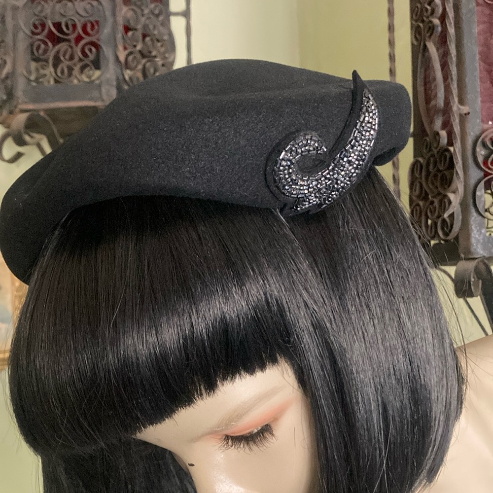 Vintage Suede Beaded Hat